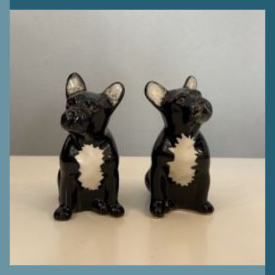 Coppia sale e pepe French Bulldog bianco e nero Quail Ceramics